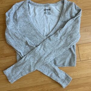 Garage Light Gray V-Neck Ribbed Top